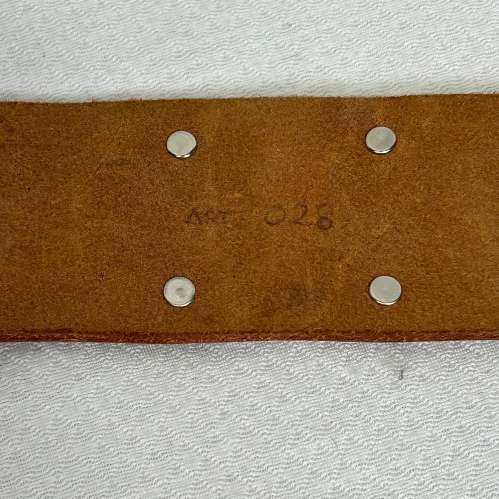 Vintage Brown Leather Concho Belt Ornate Oval Medallions Western Boho ART 028